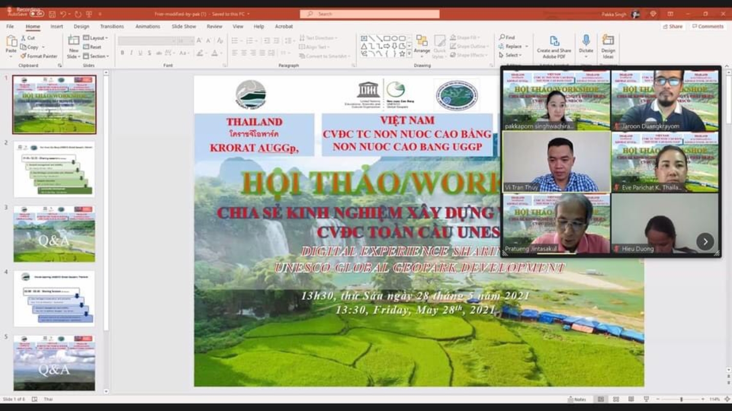 Hội thảo trực tuyến chia sẻ kinh nghiệm xây dựng và phát triển Công viên địa chất Toàn cầu Unesco giữa Công viên địa chất Toàn cầu Non nước Cao Bằng và Công viên địa chất tiềm năng Khorat Thái Lan